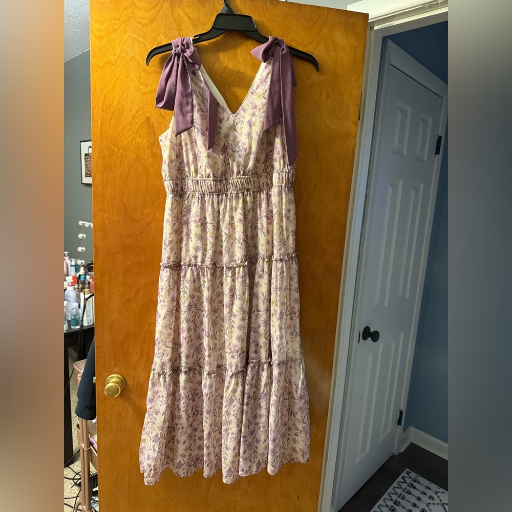 Floral Purple and Cream Maxi Dress